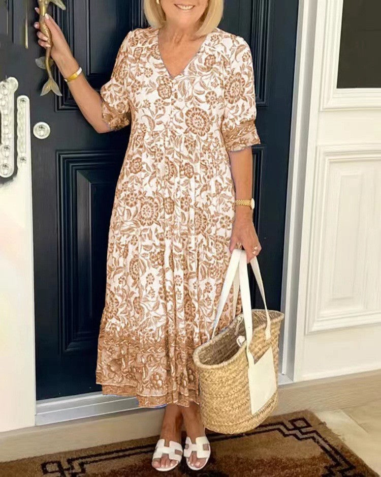 Keisha | Vestido Elegante con Escote en V y Diseño Floral