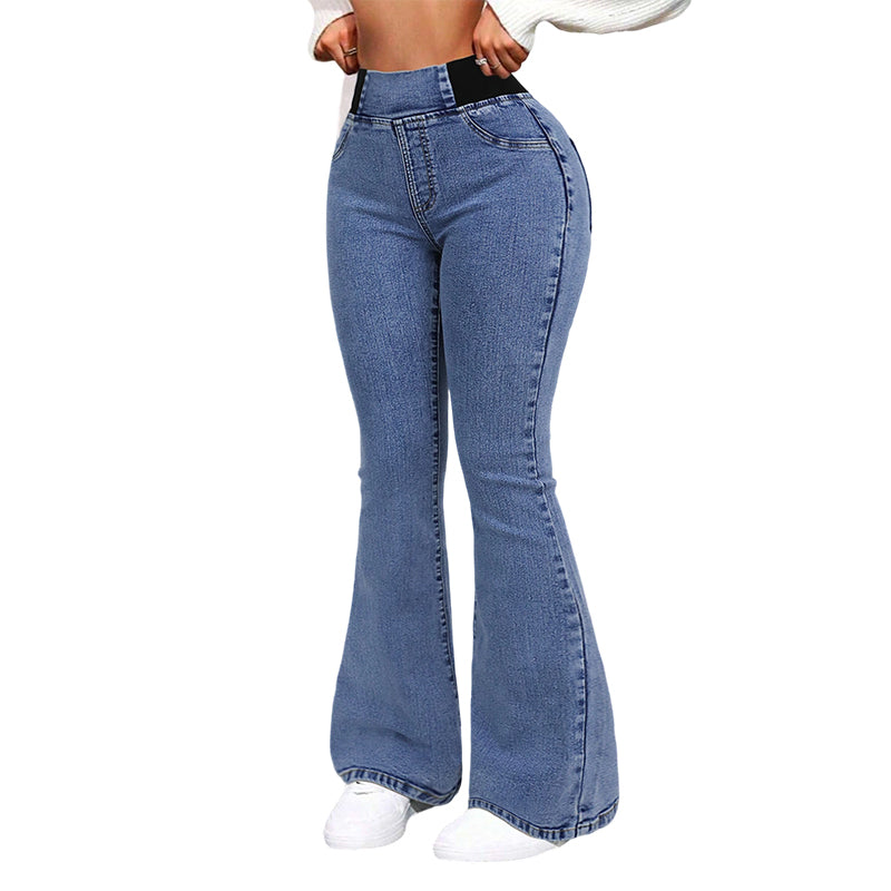 Pantalon en Jean Élastique Taille Haute pour Femmes