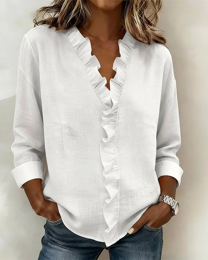 Indie | Blusa de Volantes con Escote en V y Mangas Largas