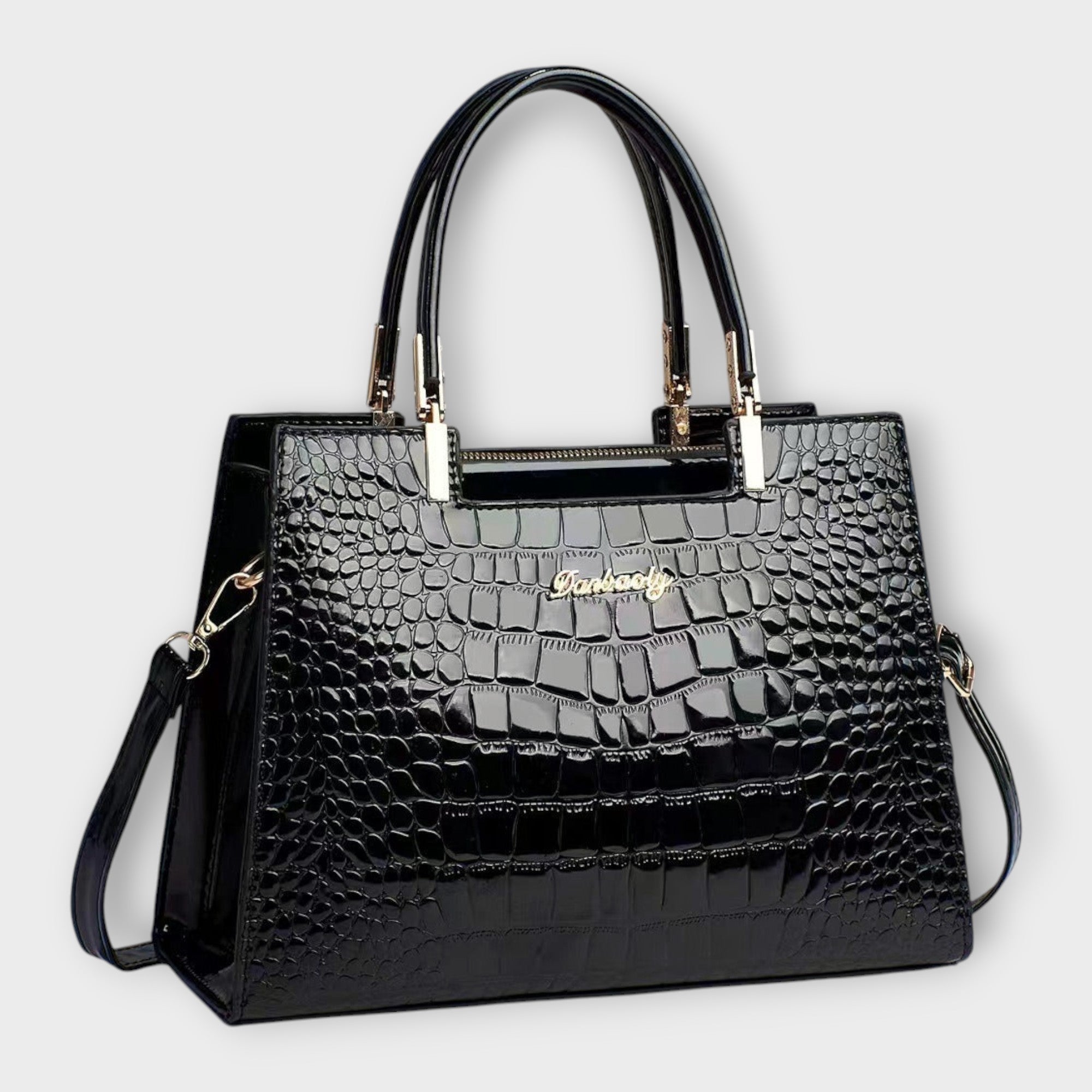Olivia - Bolso de mano con acabado brillante en estampado de cocodrilo