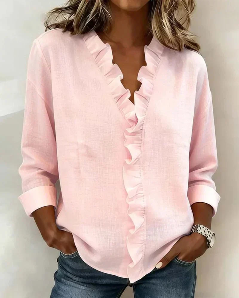 Indie | Blusa de Volantes con Escote en V y Mangas Largas