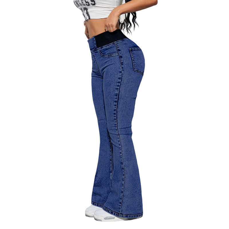Pantalon en Jean Élastique Taille Haute pour Femmes