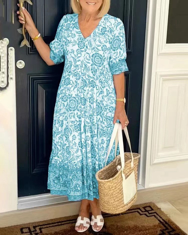Keisha | Vestido Elegante con Escote en V y Diseño Floral