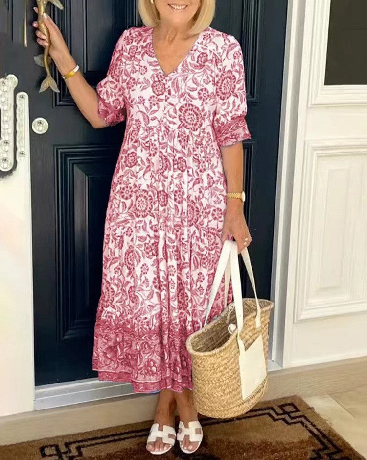 Keisha | Vestido Elegante con Escote en V y Diseño Floral