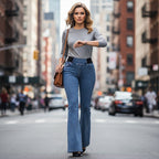 Pantalon en Jean Élastique Taille Haute pour Femmes