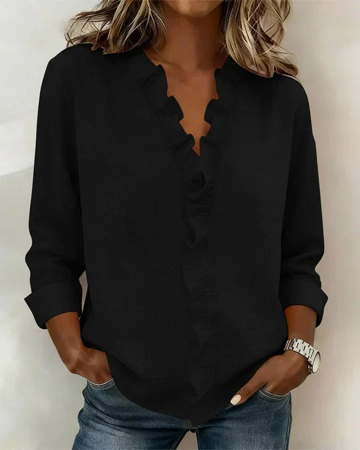 Indie | Blusa de Volantes con Escote en V y Mangas Largas