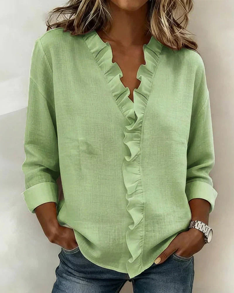 Indie | Blusa de Volantes con Escote en V y Mangas Largas