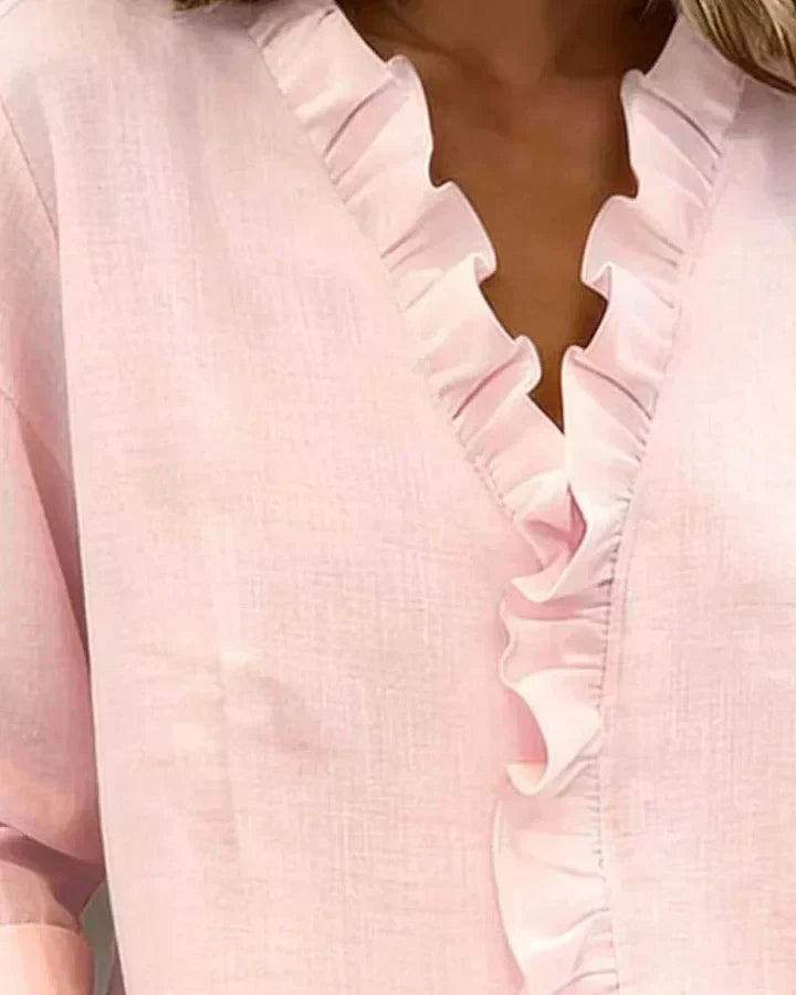 Indie | Blusa de Volantes con Escote en V y Mangas Largas