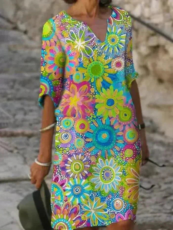 Nira | Vestido Midi con Estampado Floral Vibrante