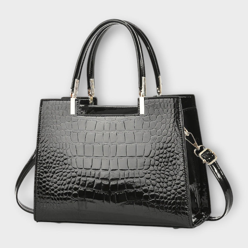Olivia - Bolso de mano con acabado brillante en estampado de cocodrilo