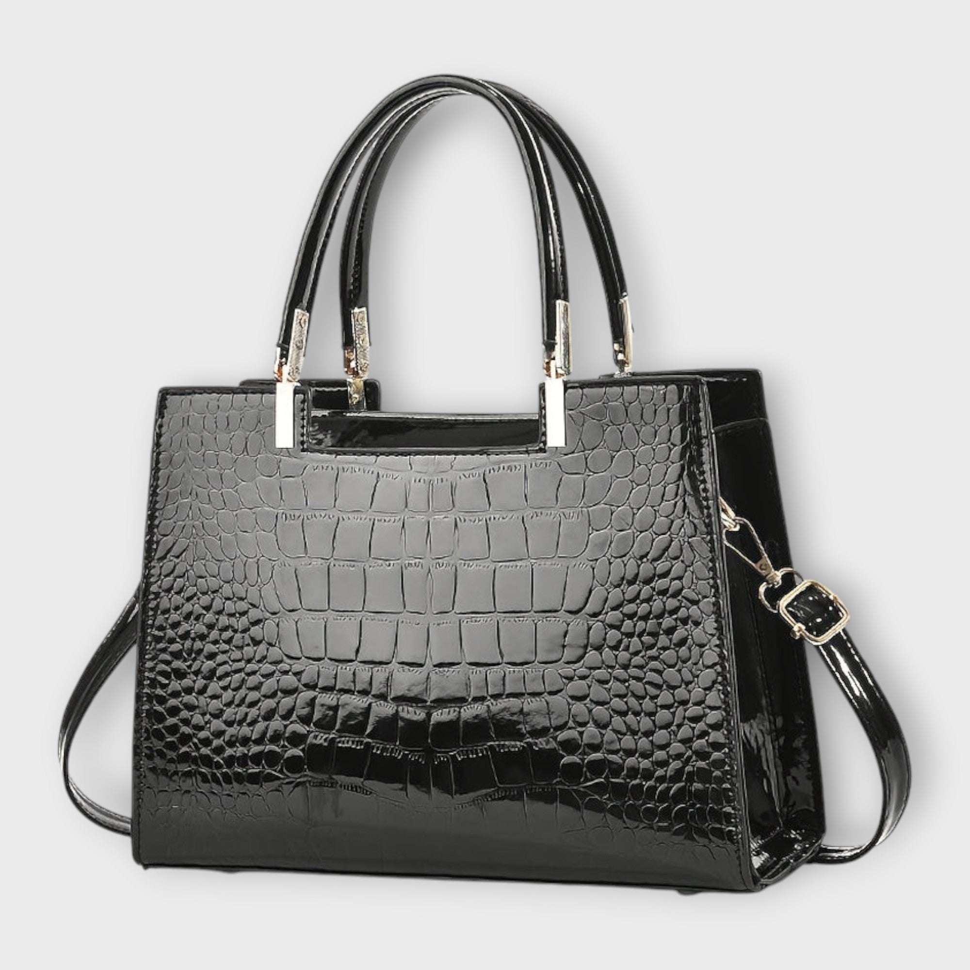 Olivia - Bolso de mano con acabado brillante en estampado de cocodrilo