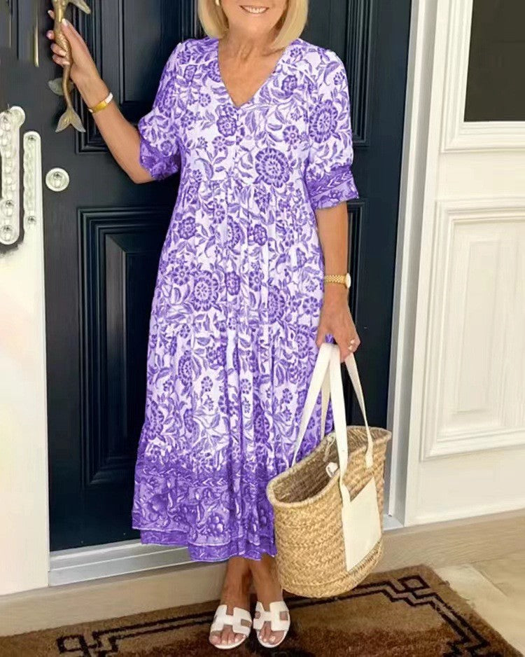 Keisha | Vestido Elegante con Escote en V y Diseño Floral