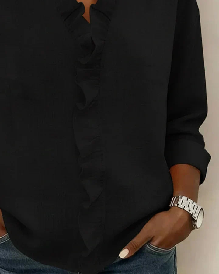 Indie | Blusa de Volantes con Escote en V y Mangas Largas