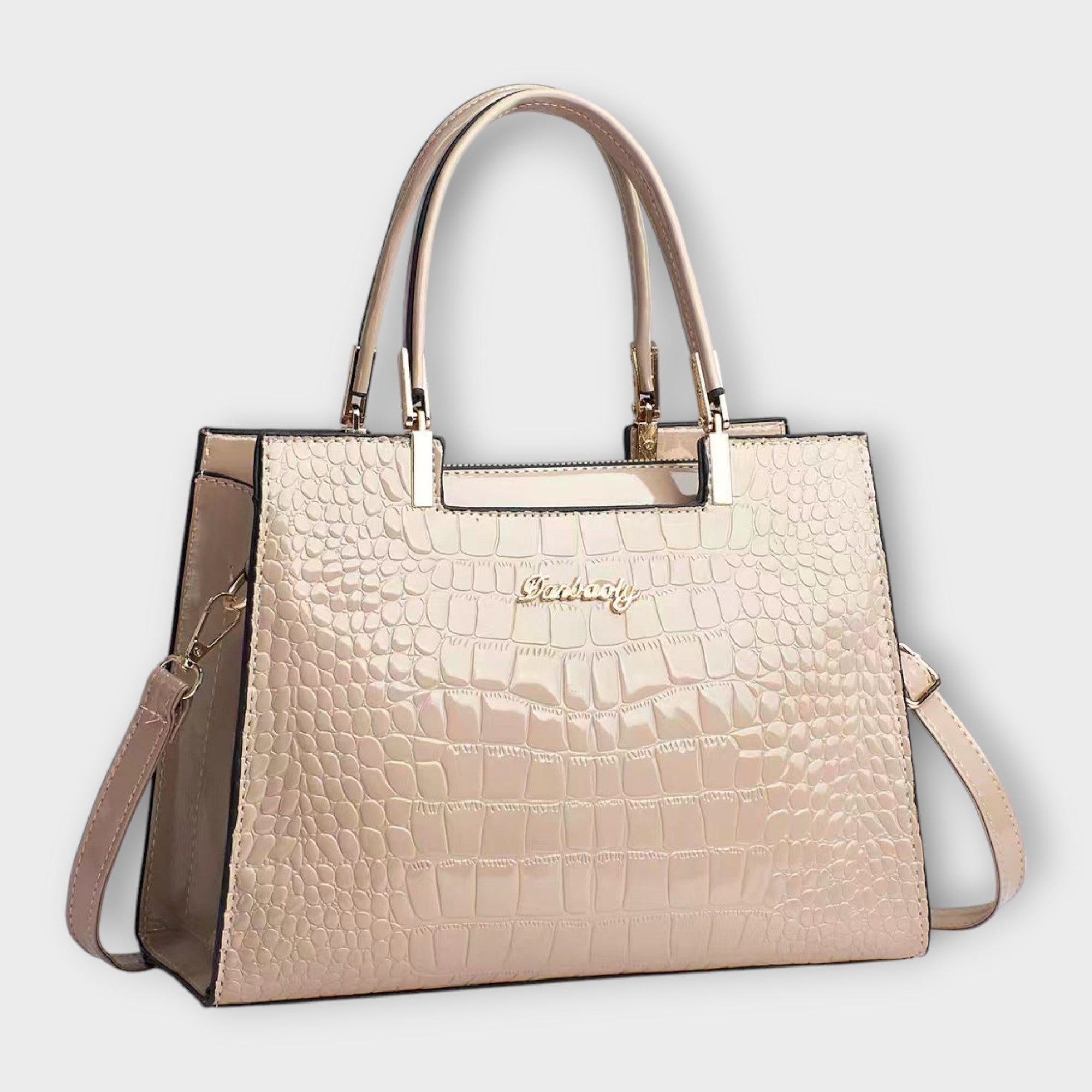 Olivia - Bolso de mano con acabado brillante en estampado de cocodrilo