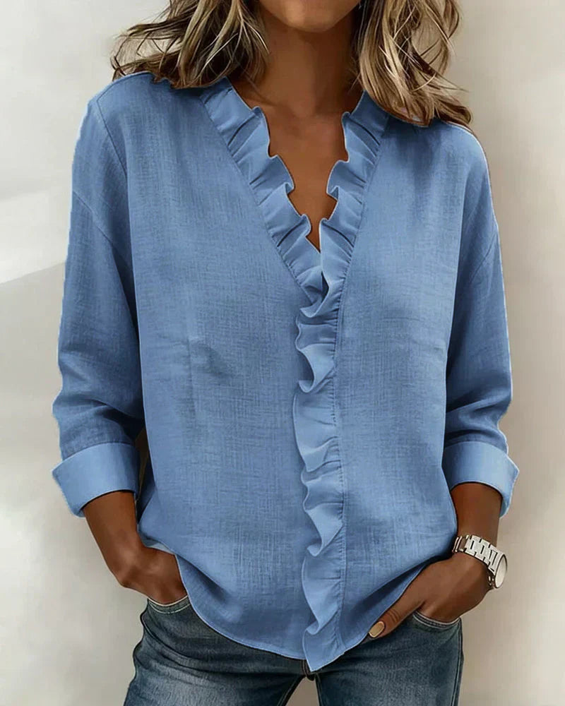 Indie | Blusa de Volantes con Escote en V y Mangas Largas