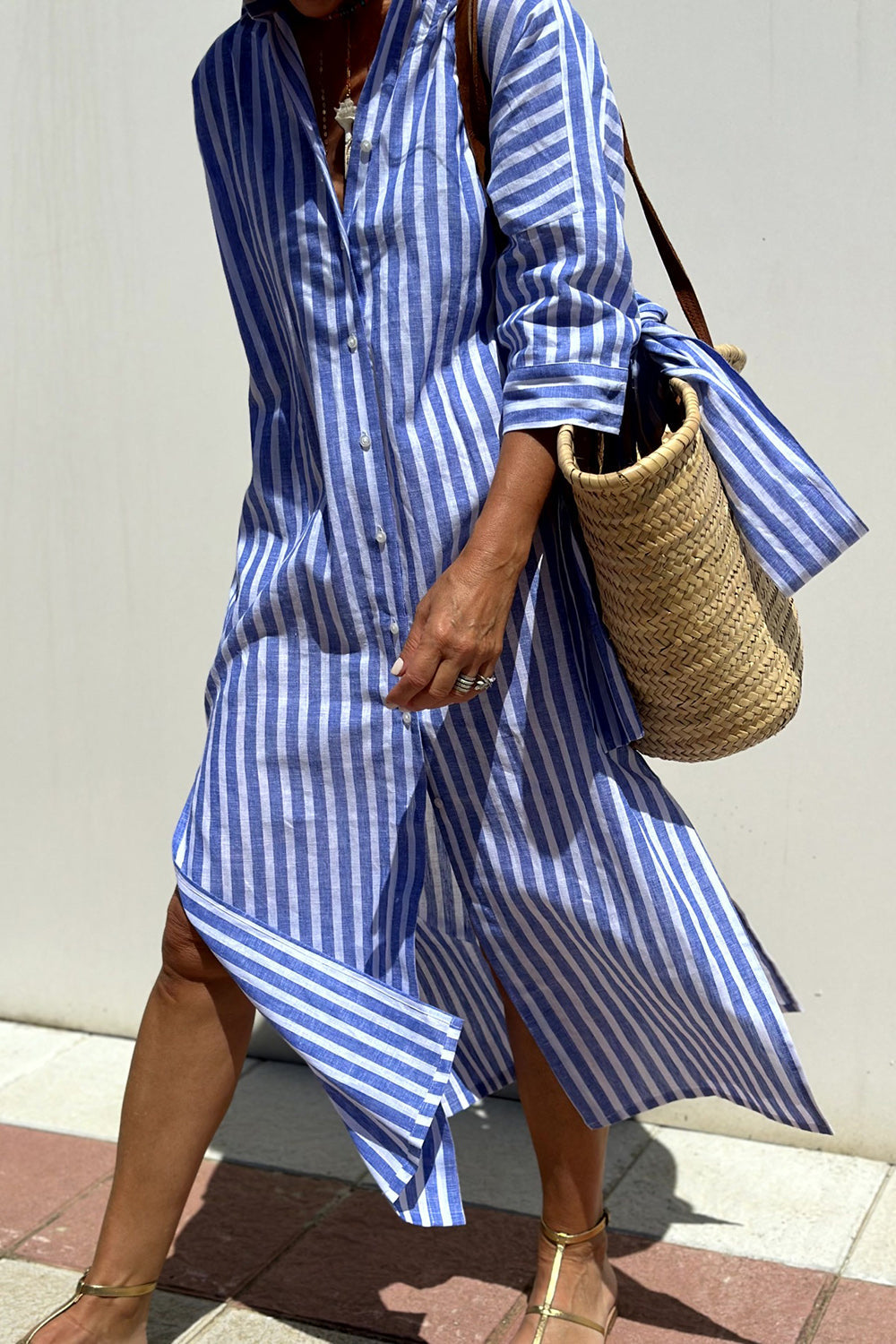 Sophia | Vestido de camisa a rayas clásico con elegancia y comodidad