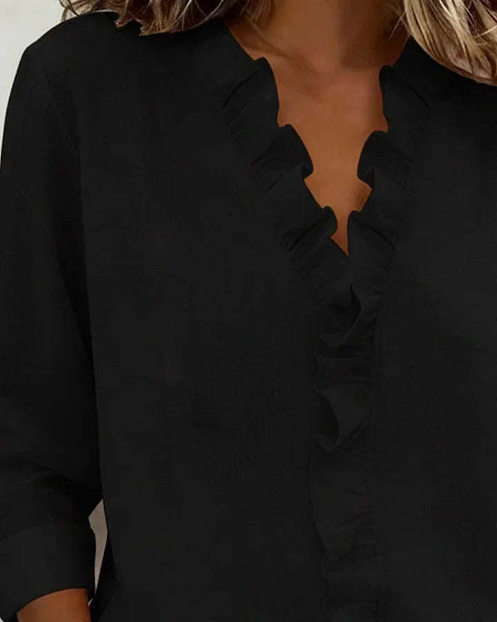 Indie | Blusa de Volantes con Escote en V y Mangas Largas